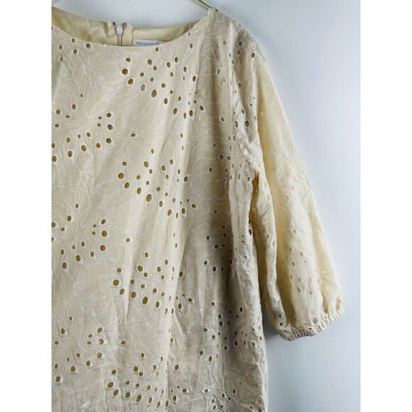 Preston & York Size 16 Beige Tan 3/4 Sleeve Eyelet Sheath Dress Embroidered - Picture 4 of 6